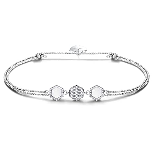 VANSZA Hexagon Armband Damen, Stoff Armbänder aus 925 Sterling Silber Funkelnden Kristallen Verstellbar- Armband für Mädchen, Frauen, mutter, Freund von VANSZA
