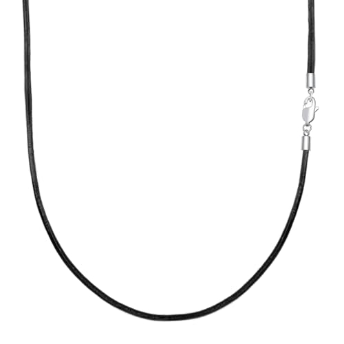 VANSZA Lederkette Echtes Leder Halskette Edelstahl Verschluss 1.5/2/3mm breit Damen Herren Kette für Anhänger charm 45-55cm wählbar DIY Lederschnur (45cm, Schwarz-2mm) von VANSZA