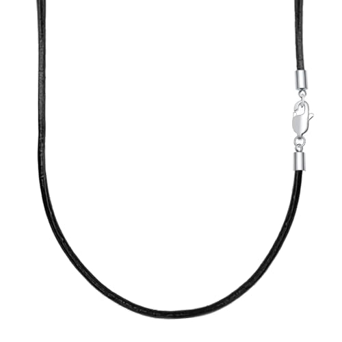 VANSZA Lederkette Echtes Leder Halskette Edelstahl Verschluss 1.5/2/3mm breit Damen Herren Kette für Anhänger charm 45-55cm wählbar DIY Lederschnur (55cm, Schwarz-3mm) von VANSZA