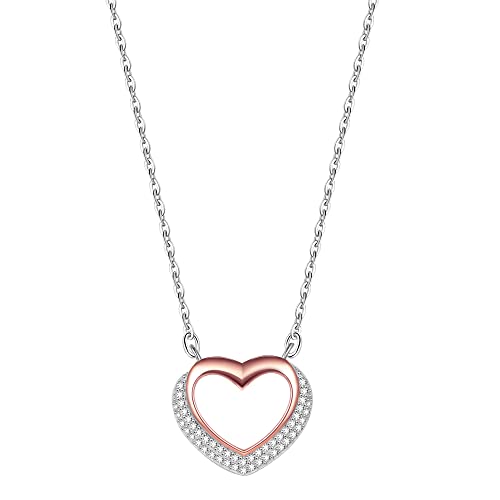 VANSZA Liebe Herz Halskette Damen 925 Sterling Silber Ketten mit Zirkonia Größenverstellbar Rose Vergoldet Geburtstag Muttertag von VANSZA