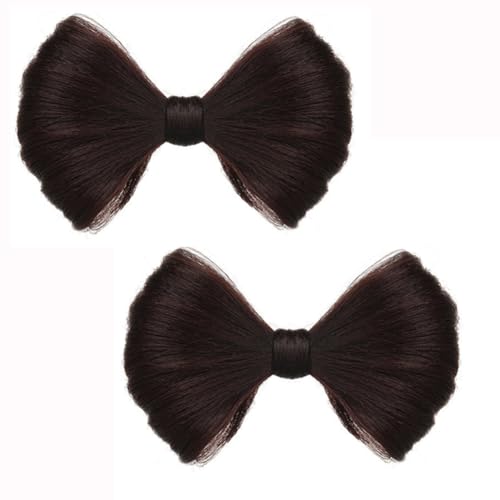 2PCS Bowknot Wig Clips with Fake Hair Buns Hair Extensions Clips for Women Girls (Dark Brown) von VANTOBEST