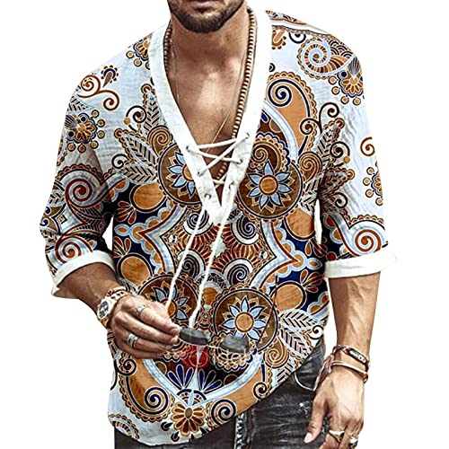 Hemd Herren Kurzarm Hawaii Hemd Leinenhemd Herren Sommerhemd Freizeithemd Henley Druck Weißes Hemd Herren Shirt XL von VANVENE