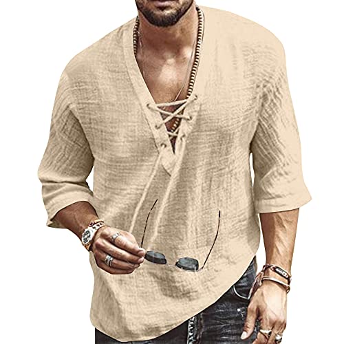 Hemd Herren Kurzarm Hawaii Hemd Leinenhemd Herren Sommerhemd Freizeithemd Henley Khaki Hemd Herren Shirt 4XL von VANVENE