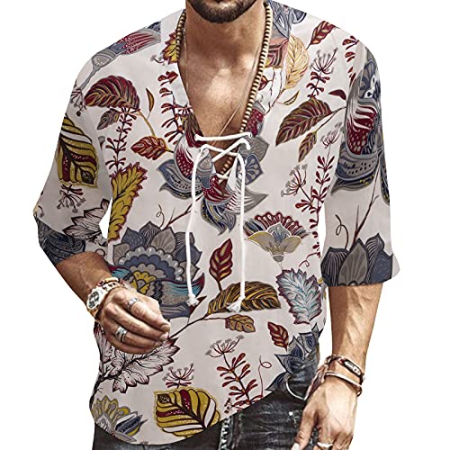 Hemd Herren Kurzarm Hawaii Hemd Leinenhemd Herren Sommerhemd Freizeithemd Henley Mode Weißes Hemd Herren Shirt 4XL von VANVENE