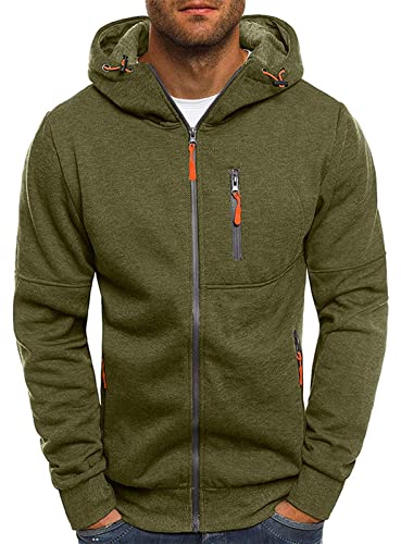 Herren Casual Hoodie Full Zip Up Sweatshirt Sport Hoody Fitness Cardigan Kapuzenjacke M-2XL, 3 Grün, XL von VANVENE