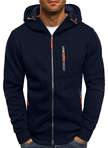 Herren Casual Hoodie Full Zip Up Sweatshirt Sport Hoody Fitness Cardigan Kapuzenjacke M-2XL, 3 Marineblau, M von VANVENE