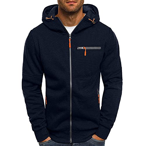 Herren Casual Solid Color Sweatshirt - Sport und Fitness Hoodies Slim Fit Hoody Stilvolle Strickjacken, marineblau, XL von VANVENE