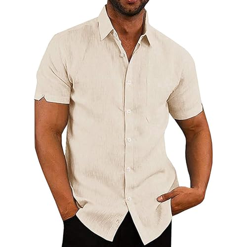 VANVENE Hemd Herren Kurzarm Leinenhemd Herren Baumwolle Hawaii Hemd Leichtes Sommerhemd Khaki Hemd Herren von VANVENE