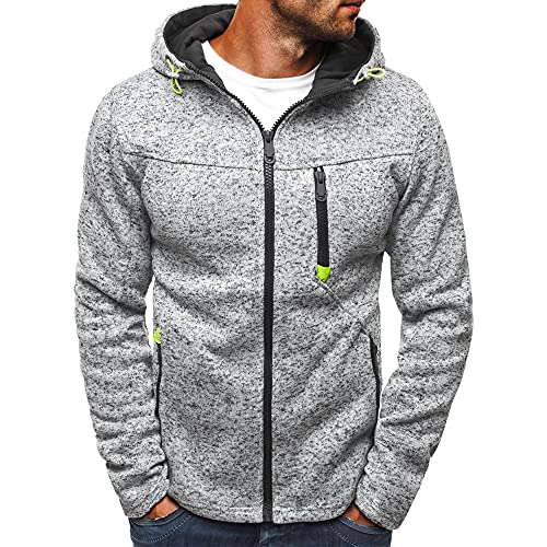 VANVENE Herren-Kapuzen-Sweatshirt mit durchgehendem Reißverschluss, modisch, leicht, langärmelig, Hellgrau-1, M von VANVENE