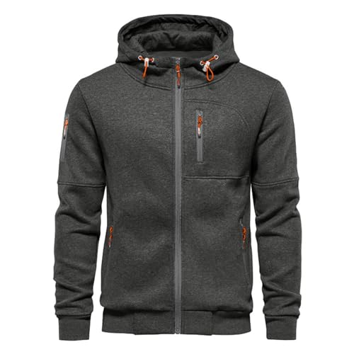 VANVENE Herren-Kapuzenpullover, Sweatshirt, Jacken, langärmelig, mit Reißverschluss, Grau, L von VANVENE