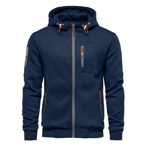 VANVENE Herren-Kapuzenpullover, Sweatshirt, Reißverschluss, leicht, Pullover, new navy, L von VANVENE