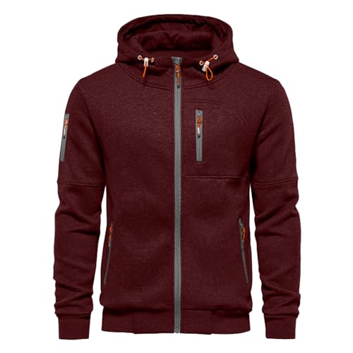 VANVENE Herren-Kapuzenpullover, Sweatshirt, Reißverschluss, leicht, Pullover, new red, L von VANVENE