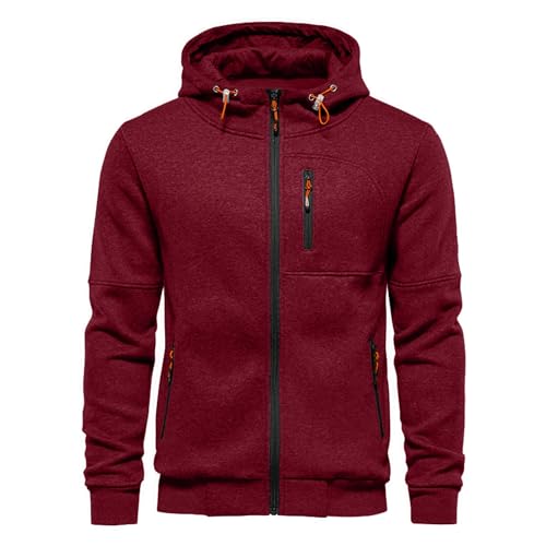 VANVENE Herren-Kapuzenpullover, Sweatshirt, Jacken, leicht, langärmelig, mit Reißverschluss, rot, M von VANVENE