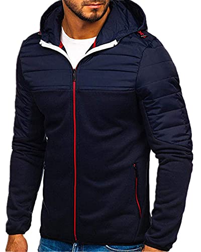 Herren-Kapuzenpullover mit Reißverschluss, langärmelig, Fleece, leicht, mit Kapuze, navy, L von VANVENE