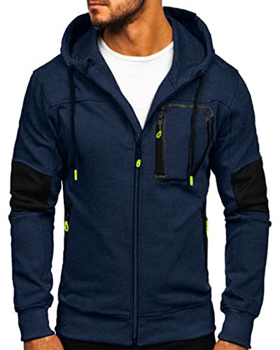 Herren Kapuzenpullover mit durchgehendem Reißverschluss, lässig, langärmelig, Fleecejacke, Kapuzenoberteil, navy, XL von VANVENE