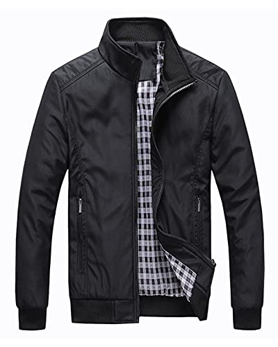 VANVENE Herren Casual Bomberjacke mit Reißverschluss Mantel Sport Windjacke Wasserabweisend Leichte Outdoorjacke Top M-3XL Schwarz von VANVENE