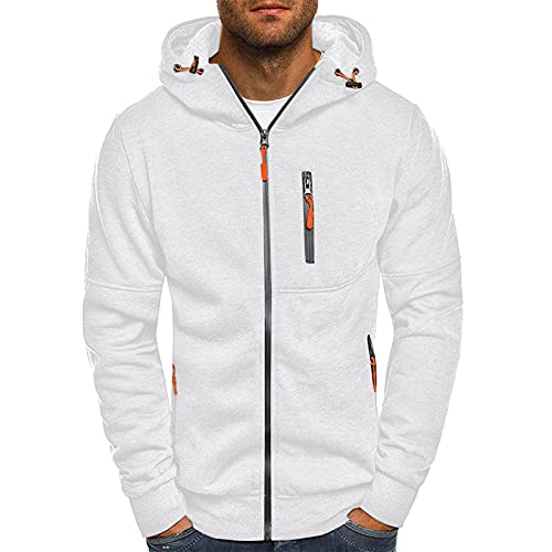 Herren Casual Solid Color Sweatshirt - Sport und Fitness Hoodies Slim Fit Hoody Stilvolle Strickjacken, weiß, XL von VANVENE