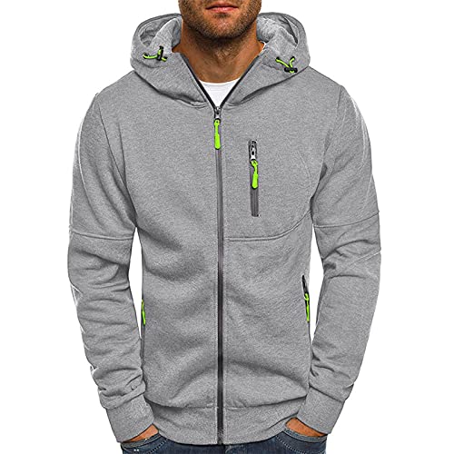 Herren-Sweatshirt, einfarbig, Sport- und Fitness-Kapuzenpullover, schmale Passform, stilvolle Strickjacken, hellgrau, M von VANVENE