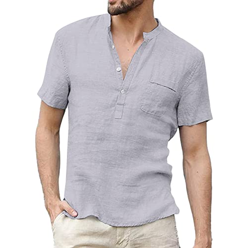 Herren Hemd Kurzarm Leinenhemd Herren Sommer Baumwolle Freizeithemd Hemdshirt Hemd Herren Shirt von VANVENE