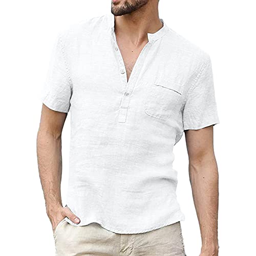 Herren Hemd Kurzarm Leinenhemd Herren Sommer Baumwolle Freizeithemd Hemdshirt Hemd Herren Shirt von VANVENE