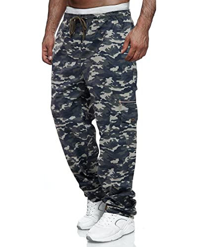 VANVENE Herren-Cargo-Arbeitshose, leicht, Baumwolle, lässig, Jogger, elastische Taille, Kordelzug, Outdoorhose mit Taschen, Camouflage Grau, 31-35 von VANVENE