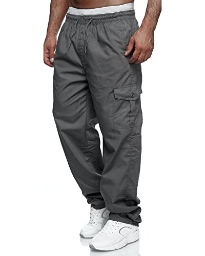 VANVENE Herren-Cargo-Arbeitshose, leicht, Baumwolle, lässig, Jogger, elastische Taille, Kordelzug, Outdoorhose mit Taschen, grau, 36-41 von VANVENE