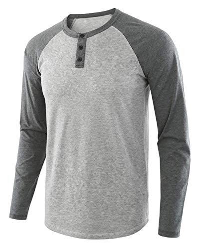 VANVENE Herren Casual Regular Fit Raglan Langarm Baseball Henley T-Shirts - FBA, grau, XL von VANVENE