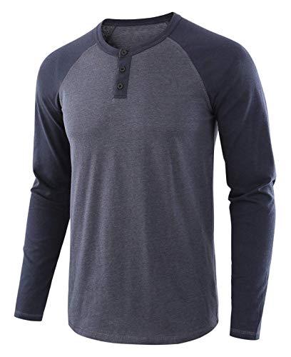 VANVENE Herren Casual Regular Fit Raglan Langarm Baseball Henley T-Shirts - FBA, navy, L von VANVENE