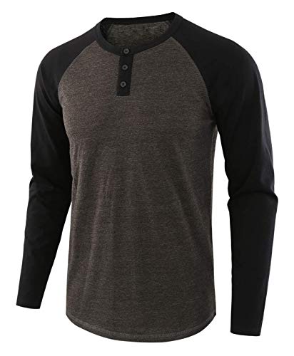 VANVENE Herren Casual Regular Fit Raglan Langarm Baseball Henley T-Shirts - FBA Gr. XL, Schwarz von VANVENE