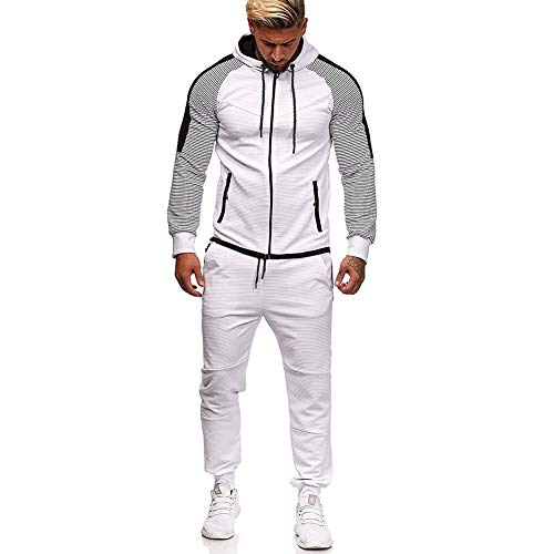 VANVENE Herren Casual Trainingsanzüge Set Jogginghose & Full Zip Hooded Sweatshirt Athletic Sports Set Weiß L, weiß, L von VANVENE