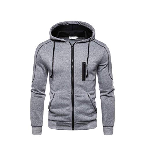 VANVENE Herren Kapuzen-Sweatshirt, einfarbig, Reißverschluss, Fleecejacke, Pullover, Tops, grau, XXL von VANVENE