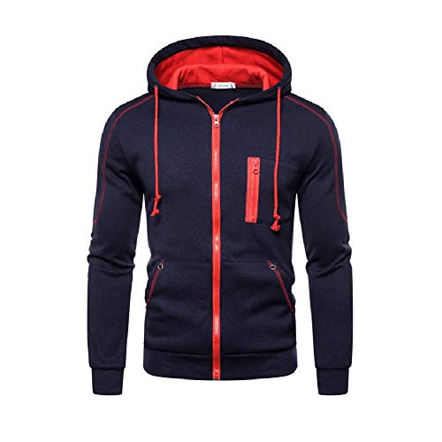 VANVENE Herren Kapuzen-Sweatshirt, einfarbig, Reißverschluss, Fleecejacke, Pullover, Tops, navy, L von VANVENE