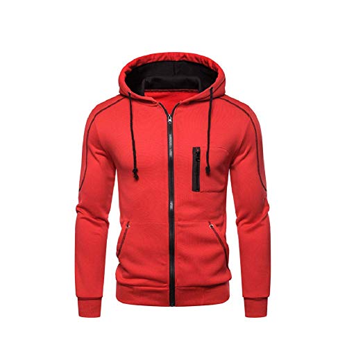 VANVENE Herren Fleece-Kapuzen-Sweatshirt, einfarbig, Reißverschluss, Jacke, rot, M von VANVENE