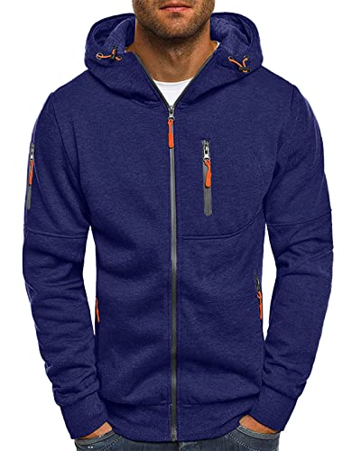 VANVENE Herren Hoodies Sweatshirt Zip Up Leichte Jacken Pullover Sweater, 1 Marineblau, M von VANVENE