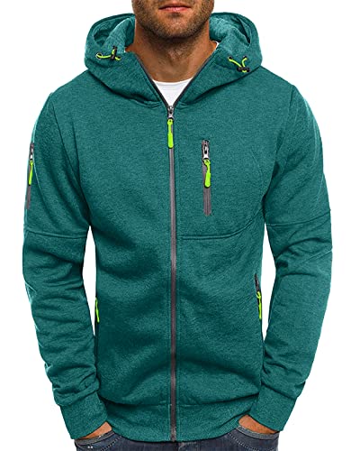 VANVENE Herren-Kapuzenpullover mit Reißverschluss, Fleece, Kapuze, Sweatshirt, Jacken (16 Farben), 1 Grün, L von VANVENE