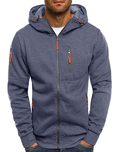 VANVENE Herren-Kapuzenpullover, Sweatshirt, Reißverschluss, leicht, Pullover, 1 grau, XXL von VANVENE