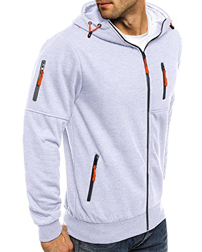 VANVENE Herren-Kapuzenpullover mit Reißverschluss, Fleece, Kapuze, Sweatshirt, Jacken (16 Farben), 1 weiß, L von VANVENE