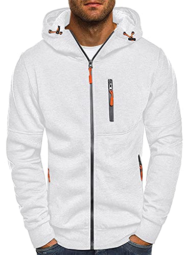 VANVENE Herren-Kapuzenpullover mit Reißverschluss, Fleece, Kapuze, Sweatshirt, Jacken (16 Farben), 2 Weiß, XXXL von VANVENE