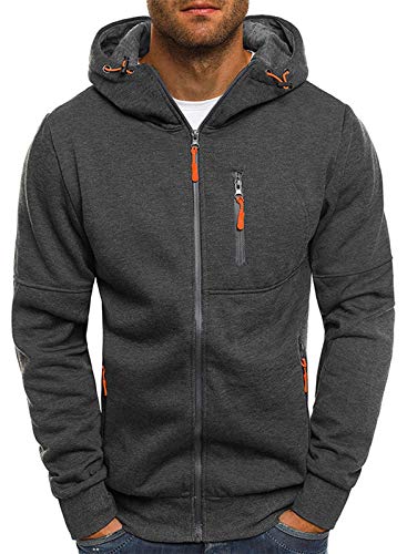 VANVENE Herren-Kapuzenpullover mit Reißverschluss, Fleece, Kapuze, Sweatshirt, Jacken (16 Farben), 2 dunkelgrau, M von VANVENE