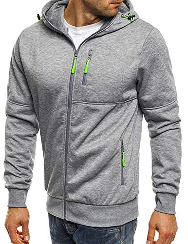 VANVENE Herren Hoodies Sweatshirt Zip Up Leichte Jacken Pullover Sweater, 2 grau, L von VANVENE