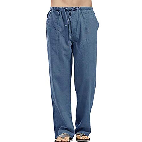 VANVENE Herren Leinenhose Lässig Lose Leichte Elastische Taille Sommer Yoga Strandhose, Blau, 27-32 von VANVENE