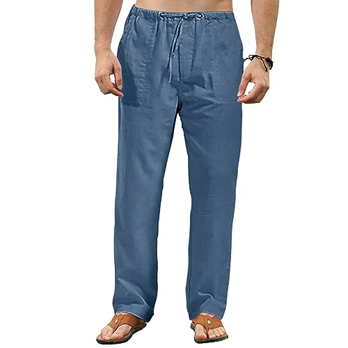 VANVENE Herren-Leinenhose, leicht, locker, einfarbig, einfach, lässige Yogahose, hellblau, 41-44.5 von VANVENE