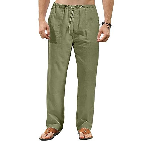 VANVENE Herren-Leinenhose, leicht, locker, einfarbig, einfach, lässige Yogahose, grün, 36-41 von VANVENE