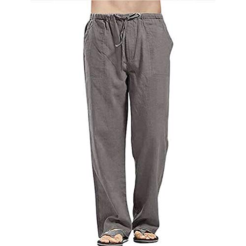 VANVENE Herren Leinenhose Casual Loose Fit Elastische Taille Kordelzug Gerades Bein Yoga Strandhose Gr. 56, dunkelgrau von VANVENE