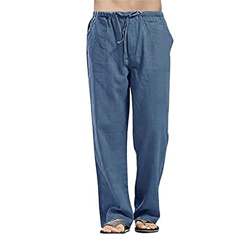VANVENE Herren Leinenhosen Lose Casual Straight Legs Hose Lightweight Drawstring Yoga Beach Pants Hellblau 3XL von VANVENE