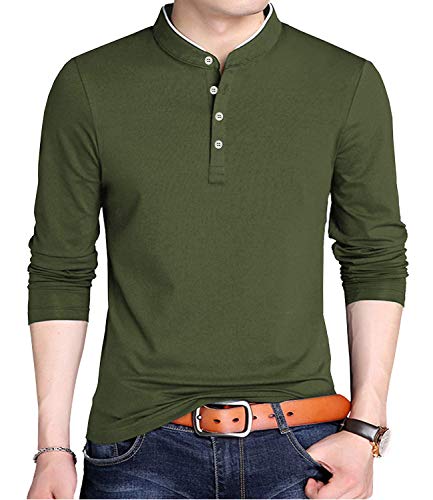 VANVENE Herren Casual Polo Henry Shirts Regular Fit Lang/Kurzarm Mode Einfarbig Tops, A-grün, S von VANVENE