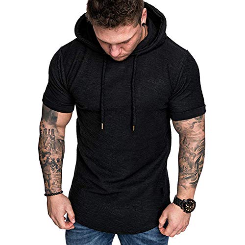 VANVENE Herren Pullover Hoodie Sweatshirt Klassisch Einfarbig Kapuzenshirt Top Gr. XXL, Schwarz von VANVENE