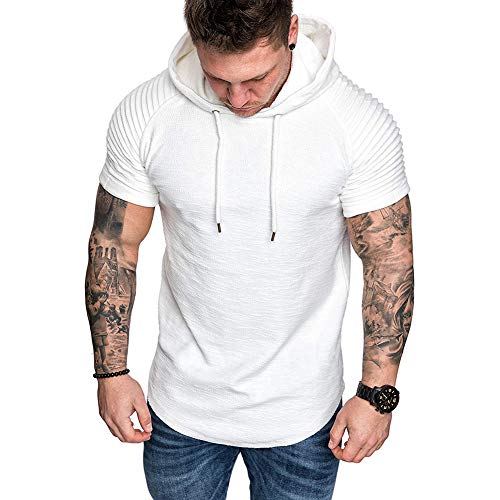 VANVENE Herren Pullover Hoodie Sweatshirt Klassisch Einfarbig Kapuzenshirt Top Gr. XXL, weiß 2 von VANVENE