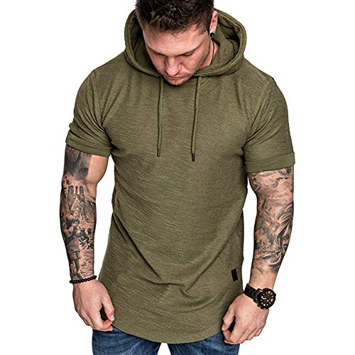 VANVENE Herren Pullover Hoodies Casual Kurzarm Kapuzenshirt Hipster Hip Hop Sweatshirt Gr. X-Large, grün von VANVENE