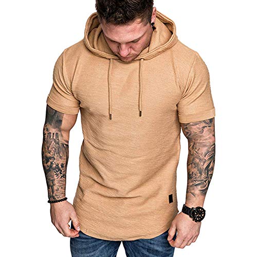 VANVENE Herren Pullover Hoodies Casual Kurzarm Kapuzenshirt Hipster Hip Hop Sweatshirt Gr. X-Large, khaki von VANVENE